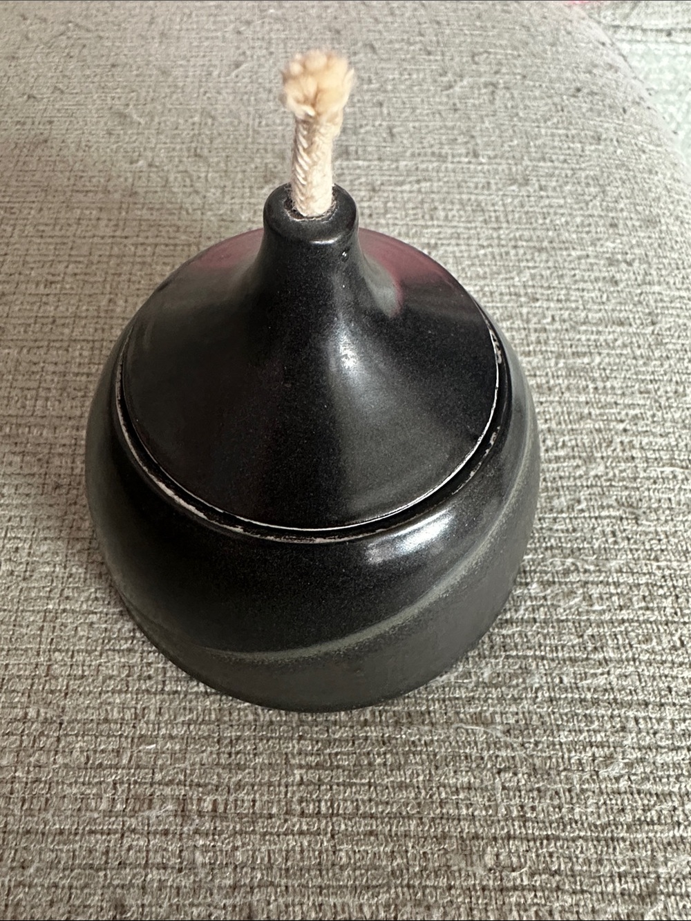 Black/Gray Ceramic signed pottery oil lamp with wick.